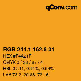 カラーコード: RGB 244.1 162.8 31 | qconv.com