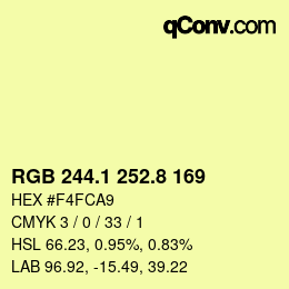 カラーコード: RGB 244.1 252.8 169 | qconv.com