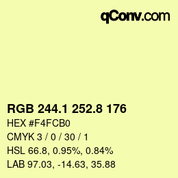 カラーコード: RGB 244.1 252.8 176 | qconv.com