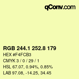 Color code: RGB 244.1 252.8 179 | qconv.com
