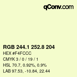 Color code: RGB 244.1 252.8 204 | qconv.com