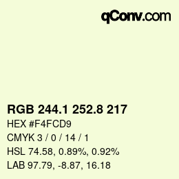 Color code: RGB 244.1 252.8 217 | qconv.com