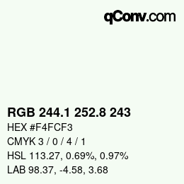 カラーコード: RGB 244.1 252.8 243 | qconv.com