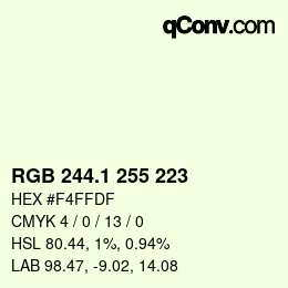 カラーコード: RGB 244.1 255 223 | qconv.com