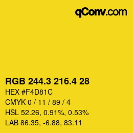 カラーコード: RGB 244.3 216.4 28 | qconv.com