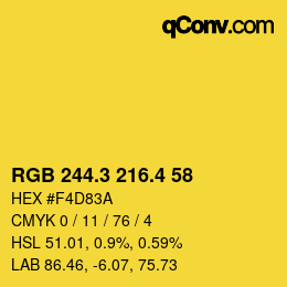 カラーコード: RGB 244.3 216.4 58 | qconv.com