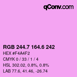 カラーコード: RGB 244.7 164.6 242 | qconv.com