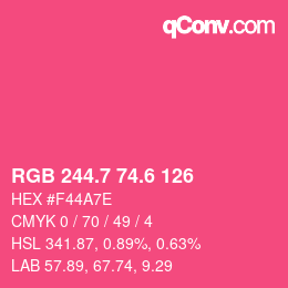 カラーコード: RGB 244.7 74.6 126 | qconv.com