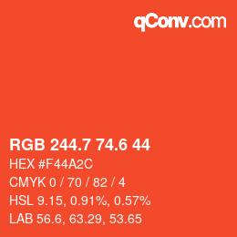 カラーコード: RGB 244.7 74.6 44 | qconv.com