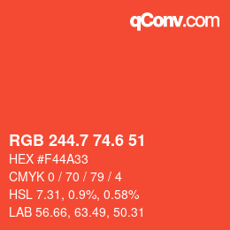 カラーコード: RGB 244.7 74.6 51 | qconv.com