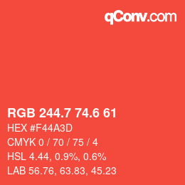 カラーコード: RGB 244.7 74.6 61 | qconv.com