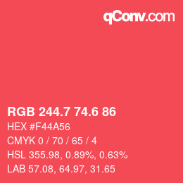 カラーコード: RGB 244.7 74.6 86 | qconv.com