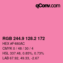 カラーコード: RGB 244.9 128.2 172 | qconv.com