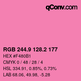 カラーコード: RGB 244.9 128.2 177 | qconv.com