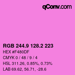 カラーコード: RGB 244.9 128.2 223 | qconv.com