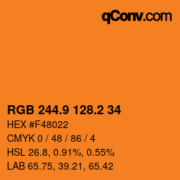 カラーコード: RGB 244.9 128.2 34 | qconv.com