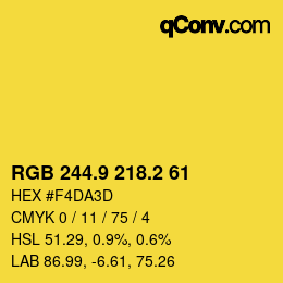 カラーコード: RGB 244.9 218.2 61 | qconv.com
