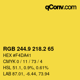 カラーコード: RGB 244.9 218.2 65 | qconv.com