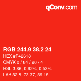カラーコード: RGB 244.9 38.2 24 | qconv.com