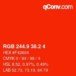 カラーコード: RGB 244.9 38.2 4 | qconv.com