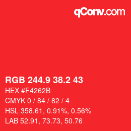 カラーコード: RGB 244.9 38.2 43 | qconv.com
