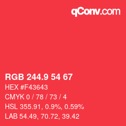 カラーコード: RGB 244.9 54 67 | qconv.com