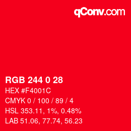 カラーコード: RGB 244 0 28 | qconv.com