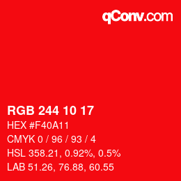 カラーコード: RGB 244 10 17 | qconv.com