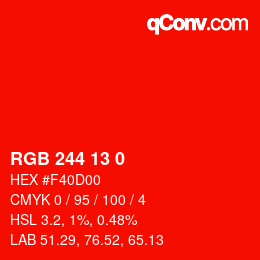 颜色代码: RGB 244 13 0 | qconv.com