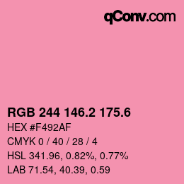 カラーコード: RGB 244 146.2 175.6 | qconv.com