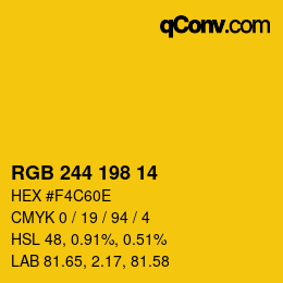 Color code: RGB 244 198 14 | qconv.com