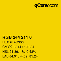 Color code: RGB 244 211 0 | qconv.com