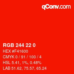 Color code: RGB 244 22 0 | qconv.com