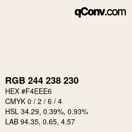 Color code: RGB 244 238 230 | qconv.com