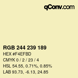 Color code: RGB 244 239 189 | qconv.com
