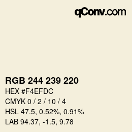 Color code: RGB 244 239 220 | qconv.com