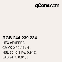 Código de color: RGB 244 239 234 | qconv.com