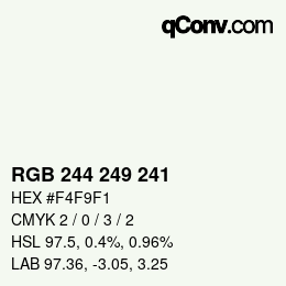 Color code: RGB 244 249 241 | qconv.com