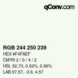 Color code: RGB 244 250 239 | qconv.com