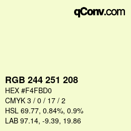 Código de color: RGB 244 251 208 | qconv.com