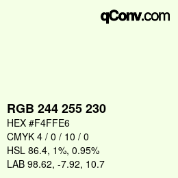 Color code: RGB 244 255 230 | qconv.com