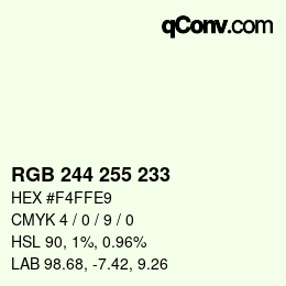Color code: RGB 244 255 233 | qconv.com