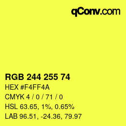 Color code: RGB 244 255 74 | qconv.com