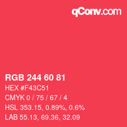 カラーコード: RGB 244 60 81 | qconv.com