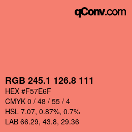 カラーコード: RGB 245.1 126.8 111 | qconv.com