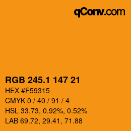 カラーコード: RGB 245.1 147 21 | qconv.com