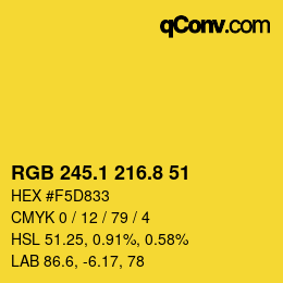 カラーコード: RGB 245.1 216.8 51 | qconv.com