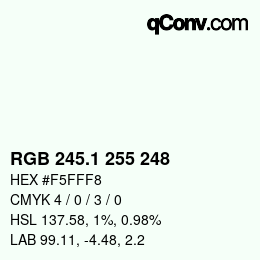 Color code: RGB 245.1 255 248 | qconv.com