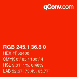 カラーコード: RGB 245.1 36.8 0 | qconv.com
