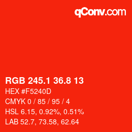 カラーコード: RGB 245.1 36.8 13 | qconv.com